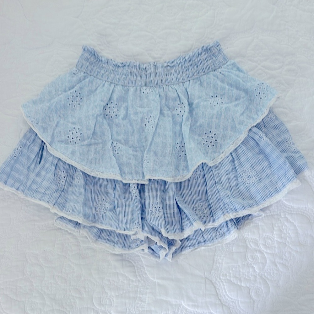 American Eagle Light Blue and White Eyelet Skirt Skort Size XS Tiered Ruffles